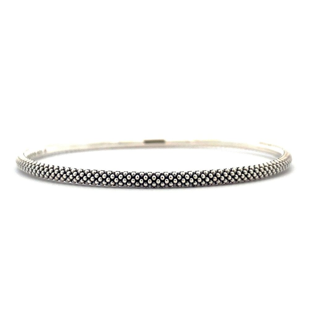 Lagos Sterling Silver 3mm Signature Caviar Bangle Bracelet, Small - NWOT